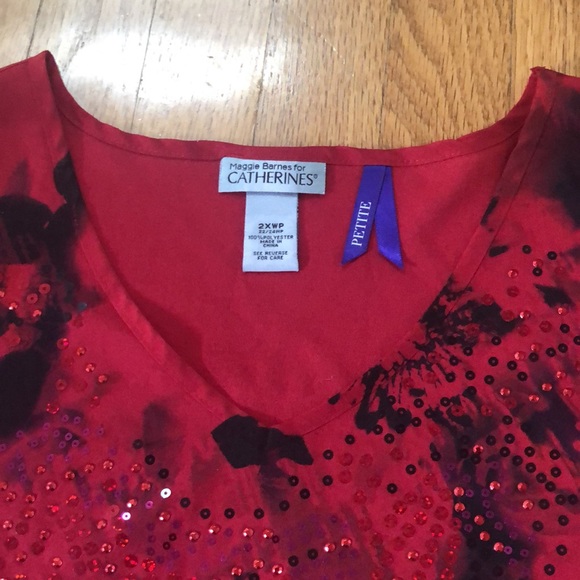 VTG Maggie Barnes Red & Black, Floral & Sequin Decor Blouse Tunic 22/24 WP - Picture 15 of 15